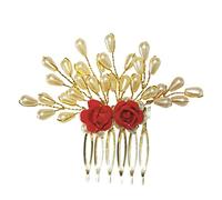 La Belleza Gold Plated Wedding Hair Accessory Tiara | Crystal Flower Floral Hair Side Comb with Red Rose hair comb accessory hair ornament/clips/hair vines| Floral Hair Crown Hair for Girls and Women