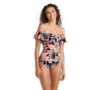 La Blanca Women's Off Shoulder Ruffle One Piece Swimsuit, Black//Best Escape, 16