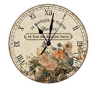 La Boutique De Fleurs PVC Wall Clock Flower Market Round Wall Clock Battery Operated Silent 12 inch Vintage Farmhouse Wall Clock Decorative For Office Home Bedroom School Kitchen
