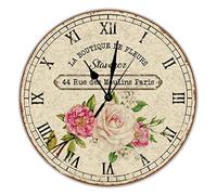 La Boutique De Fleurs Wall Clock Floral Bloom Frameless Wooden Wall Clock 12 inch Non-Ticking Quartz Battery Operated Classic Farmhouse Clock Decorative For Living Room Bedroom Kitchen Home Office