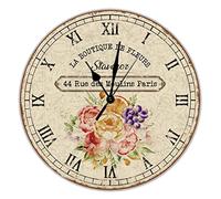La Boutique De Fleurs Wood Wall Clocks Florals Botanical Round Wood Wall Clocks 15 inch Silent Movement Battery Operated Shabby Chic Farmhouse Clock For Cafe Home Living Room Bedroom Bathroom