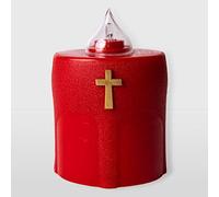La Briantina Benedicto LED Electric Tea Light, 150 Days Duration, Red with Golden Cross and Intermittent Light, 11 x 8 x 6 cm