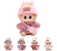 La-bu Clothes for 17 cm Doll - DIY Outfit Set with Hoodie & Dressing Accessories, Soft Doll Clothes Set, Elastic & Detailed Plush Toy Clothing with Knitted Hat and Bag (B-F)