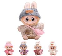 La-bu Clothes for 17 cm Doll - DIY Outfit Set with Hoodie & Dressing Accessories, Soft Doll Clothes Set, Elastic & Detailed Plush Toy Clothing with Knitted Hat and Bag (F-HZ)