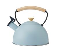 La Cafetiere 1.6L Sky Blue Whistling Kettle, Stainless Steel with Wooden Handle