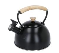 La Cafetière 1.6L Whistling Kettle, Stainless Steel Frame with Easy-Grip and Anti-Scald Wooden Handle, Induction Hob-Safe, Tea Kettle for Boiling Water, Black