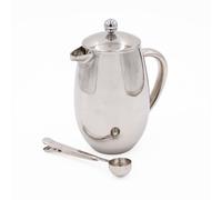 La Cafetiere 2pc Cafetière Set with Stainless Steel 8-Cup French Press & Coffee Measuring Spoon with Clip in Silver La Cafetiere Silver