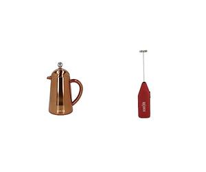 La Cafetière 2pc Coffee Set with Copper Havana 3-Cup Double Walled Cafetière and Red Battery Milk Frother