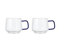 La Cafetière Glass Mug with Blue Glass Handle, Stylish Tea, Coffee, Hot Chocolate Mugs, Made from Heat Resistant Borosilicate Glass, Securely Stackable, Dishwasher Safe, Set of 2, 275ml
