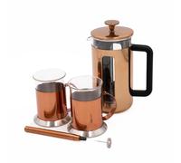 La Cafetiere 3pc Cafetière Gift Set with Copper Pisa 8-Cup Cafetière, Battery Operated Handheld Milk Frother & 2x Copper Coffee Mugs in Metallic Gold La Cafetiere Metallic Gold