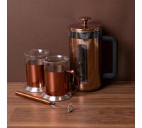 La Cafetière 3pc Cafetière Gift Set with Copper Pisa 8-Cup Cafetière, Battery Operated Handheld Milk Frother and 2x Copper Coffee Mugs