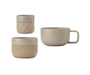 La Cafetière 3pc Coffee Lovers Family Mug Gift Set, with 38ml, 2ml & 1ml Stackable Mugs with Silicone Sleeves for Easy Grip, Almond