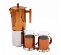 La Cafetiere 3pc Espresso Set including 10-Cup Copper Espresso Coffee Maker & Two Coffee Mugs in Metallic Gold La Cafetiere Metallic Gold