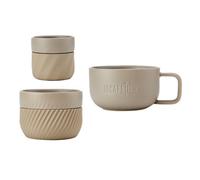 La Cafetière 3pc Coffee Lovers Family Mug Gift Set, with 38ml, 2ml & 1ml Stackable Mugs with Silicone Sleeves for Easy Grip, Almond