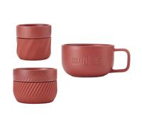 La Cafetière 3pc Coffee Lovers Family Mug Gift Set, with 38ml, 2ml & 1ml Stackable Mugs with Silicone Sleeves for Easy Grip, Red