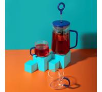 La Cafetière Blue 'Gyro' Spinning Tea Infuser and Mug Set, 4 Cup 1.25L Glass Teapot and 2pc Double Walled 300ml Glass Mugs - Blue - Borosilicate Glass - Teapots