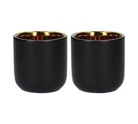 Ceramic Espresso Coffee Cups Set Of 2 Matte Black & Gold Handleless Mugs 70ml
