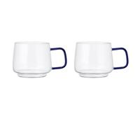 La Cafetière Gyro Glass Mugs with Blue Handles, 2pc Stylish Glass Cups, 275ml Heat Resistant Borosilicate Glass Mugs, Ideal for Tea, Coffee or Hot Chocolate, Stackable, Dishwasher Safe