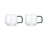 La Cafetière Gyro Glass Mugs with Green Handles, 2pc Stylish Glass Cups, 275ml Heat Resistant Borosilicate Glass Mugs, Ideal for Tea, Coffee or Hot Chocolate, Stackable, Dishwasher Safe