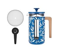 La Cafetière Pisa 8 Cup Cafetière, Large French Press Coffee Maker with Floral Design, 1L Ceramic Heat Resistant Cafetière with Easy-Grip Plunger, Ideal for Loose Tea and Ground Coffee, Blu Fiorato