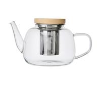 La Cafetière Rialto Glass Teapot with Filter and Stylish Wooden Lid, 4 Cup Borosilicate Glass Teapot Drip Proof Sprout, Heat and Thermal Shock Resistant, with Removable Stainless Steel Filter, 1.2L