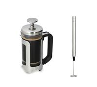 La Cafetière Roma 3 Cup 350ml Stainless Steel Cafetière and Handheld Battery Operated Portable Coffee Frother Set - Silver - Stainless Steel Frame with Borosilicate Glass Beaker