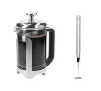 La Cafetière Roma 6 Cup 850ml Stainless Steel Cafetière and Handheld Battery Operated Portable Coffee Frother Set - Silver - Stainless Steel Frame with Borosilicate Glass Beaker