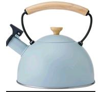La Cafetière Whistling Kettle in Trendy Sky Blue Colour with Heat Resistant Wooden Handle, Lightweight Rust Resistant Stovetop Kettle with Flip Up Spout, Compatible with All Stove-Tops, 1.6L