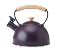 La Cafetière Whistling Kettle Purple Colour with Heat Resistant Wooden Handle, Lightweight Rust Resistant Stovetop Kettle with Flip Up Spout, Compatible with All Stove-Tops, 1.6L