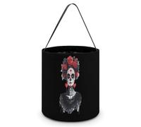 La Calavera Catrina Dia De Los Muertos Day Cute Halloween Candy Bucket Reusable Collapsible Candies Basket Fabric Tote Bags
