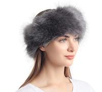 LA CARRIE Faux Fur Headband with Stretch Women's Winter Earwarmer Earmuff, Grey, 1 Count (Pack of 1)