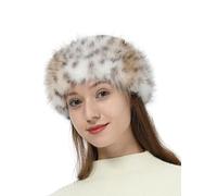 LA CARRIE Faux Fur Headband with Stretch Women's Winter Earwarmer Earmuff, Grey Leopard Printed, 1 Count (Pack of 1)