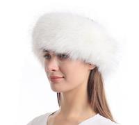 LA CARRIE Faux Fur Headband with Stretch Women's Winter Earwarmer Earmuff, White With Tips, 1 Count (Pack of 1)