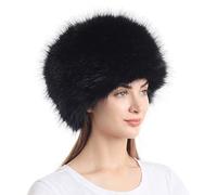 LA Carrie Women's Faux Fur Hat for Winter with Stretch Cossack Russian Style White Warm Cap, Black, One Size