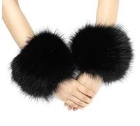 LA CARRIE Women's Snakeskin Print Faux Fur Wrist Cuffs,Winter Fox Furry Bands Arm Warmer, Black, XL
