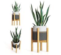 LA CASITA DE AMARA - Bamboo Plant Stand with Textile Planter for Artificial or Natural Plants up to 25 cm in Diameter. Pot with Legs for Home Decoration