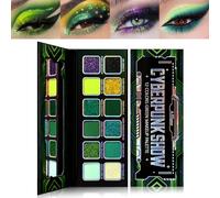 La Catrina Green Eyeshadow Palette, 12 Bright Colours, Holographic Cyber Green with Matte Gloss Finish for a Bold Look, Long Lasting Pigment, Neon Tone V