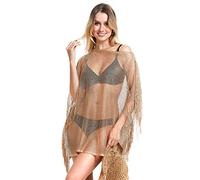 la ceida Metallic Sparkle Glitter Crochet Mesh Bathing Suit Swimwear or Bikini Tunic Cover Ups Wraps for Women, Gold