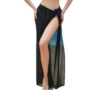 la ceida Women Sarong Swimsuit Coverup Chiffon Beach Tie Wrap Skirt Long Bikini Sheer Scarf Bathing Suit, Black, Large