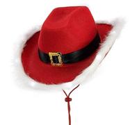 LA CELLULE Light Up LED Unisex Red Santa Claus Christmas Cowboy Felt Wide Brim Festive Hat
