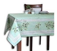 La Cigale Oliviere Wipeable Tablecloth Spill Resistant Acryllic Coated, Floral Cotton French Provencal Tablecloth for Rectangle Tables, fordoor and Outdoors, Green de Provence, 60 x 98