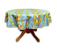 La Cigale Wipeable Tablecloth Spillproof Acrylic Coated Floral Cotton French Provencal Tablecloth for Round Tables 60 inches Green Citrons