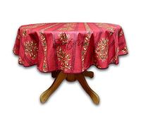 La Cigale Wipeable Tablecloth Spillproof Acrylic Coated Floral Cotton French Provencal Tablecloth for Round Tables 60 inches Red Olive Clos De Oliviers Rouge