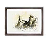 La Cite Citadel in Carcassonne France in Abstract Framed Print | A2 Walnut Framed Wall Art | Ready to Hang | Abstract Fantasy Picture | Living Room Bedroom Lounge Office