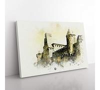 La Cite Citadel In Carcassonne France In Abstract Modern Art Canvas Wall Art Print Ready to Hang, Framed Picture for Living Room Bedroom Home Office Décor, 50x35 cm (20x14 Inch)