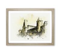 La Cite Citadel In Carcassonne France In Abstract Modern Art Framed Wall Art Print, Ready to Hang Picture for Living Room Bedroom Home Office Décor, Oak A4 (34 x 25 cm)
