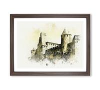 La Cite Citadel In Carcassonne France In Abstract Modern Art Framed Wall Art Print, Ready to Hang Picture for Living Room Bedroom Home Office Décor, Walnut A4 (34 x 25 cm)