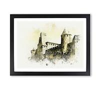 La Cite Citadel In Carcassonne France In Abstract Modern Art Framed Wall Art Print, Ready to Hang Picture for Living Room Bedroom Home Office Décor, Black A2 (64 x 46 cm)