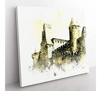 La Cite Citadel in Carcassonne France in Abstract Modern Canvas Wall Art Print Ready to Hang, Framed Picture for Living Room Bedroom Home Office Décor, 35x35 cm (14x14 Inch)