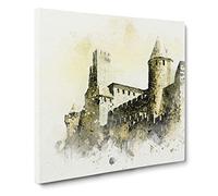 La Cite Citadel in Carcassonne France in Abstract Modern Canvas Wall Art Print Ready to Hang, Framed Picture for Living Room Bedroom Home Office Décor, 20x20 Inch (50x50 cm)